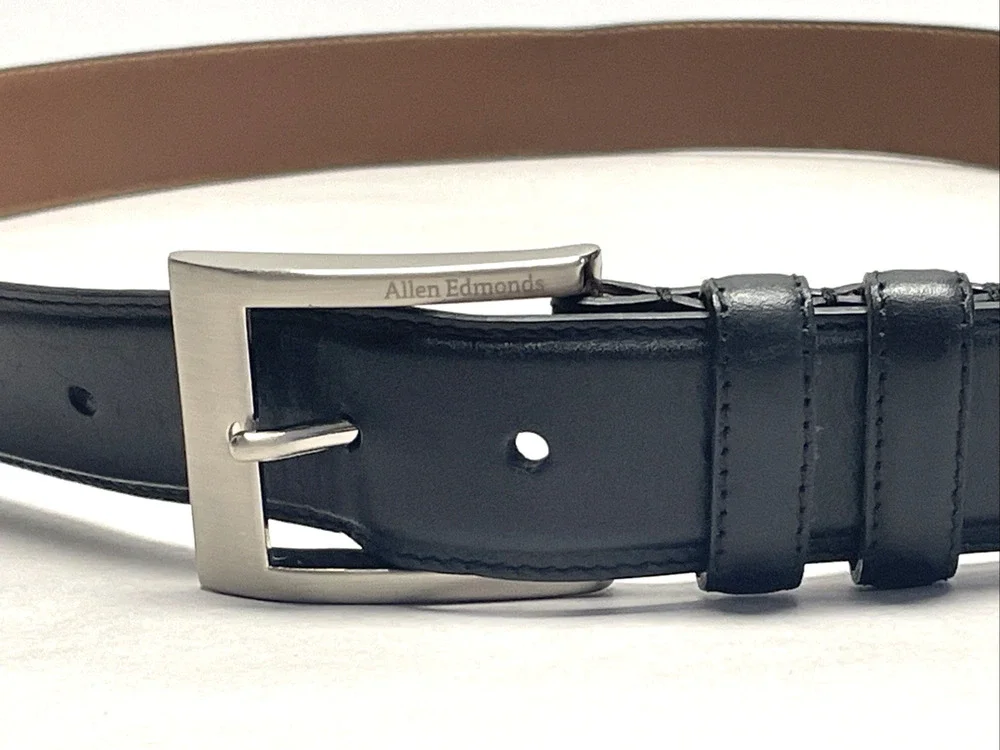 Allen Edmonds Black Leather Dress Belt 46/117 Handcrafted USA Silver Buckle